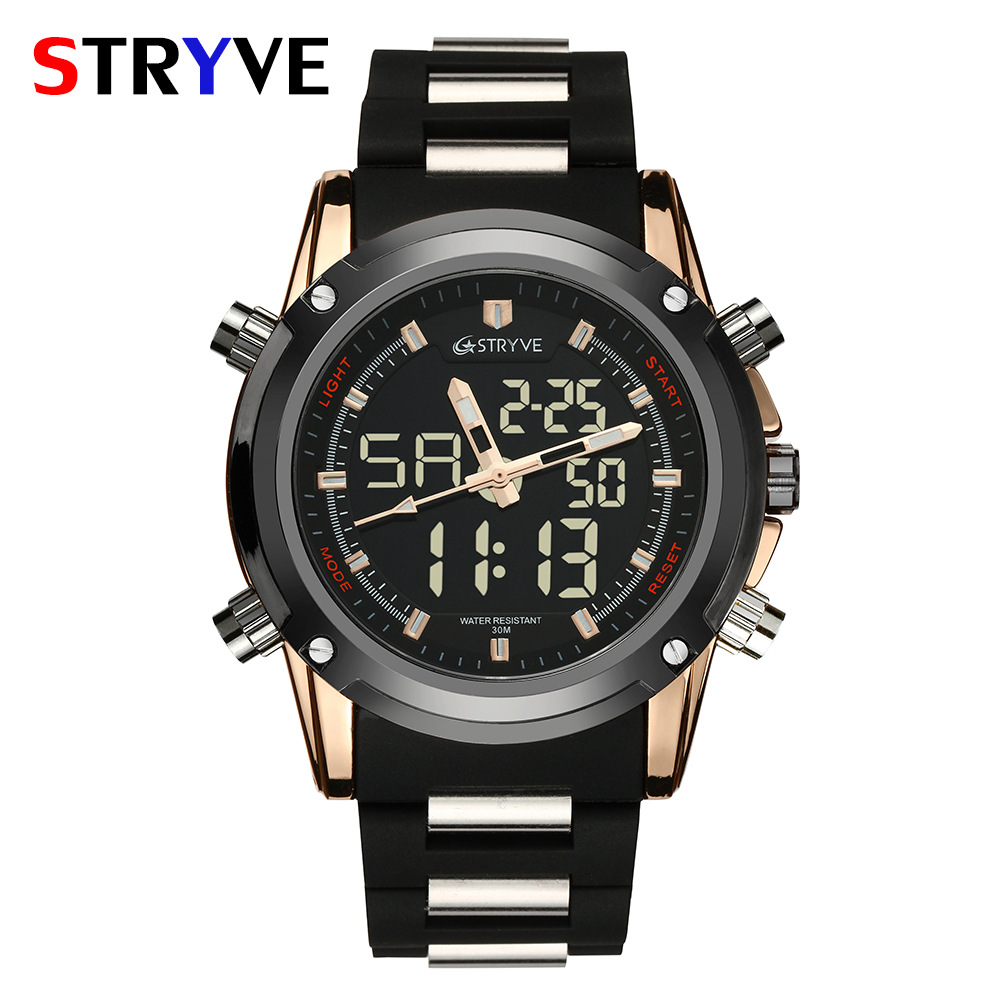 Stryve nuevos hombres electrónicos reloj deportivo impermeable multifuncional estudiante reloj cuarzo puntero reloj 8009