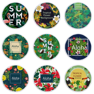 新款歐美圓形印花沙灘巾家居熱帶植物浴巾數碼印花廠家直銷定制