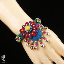 厂家批发民族风布艺手链铃铛花朵手工编织复古饰品特色女士首饰