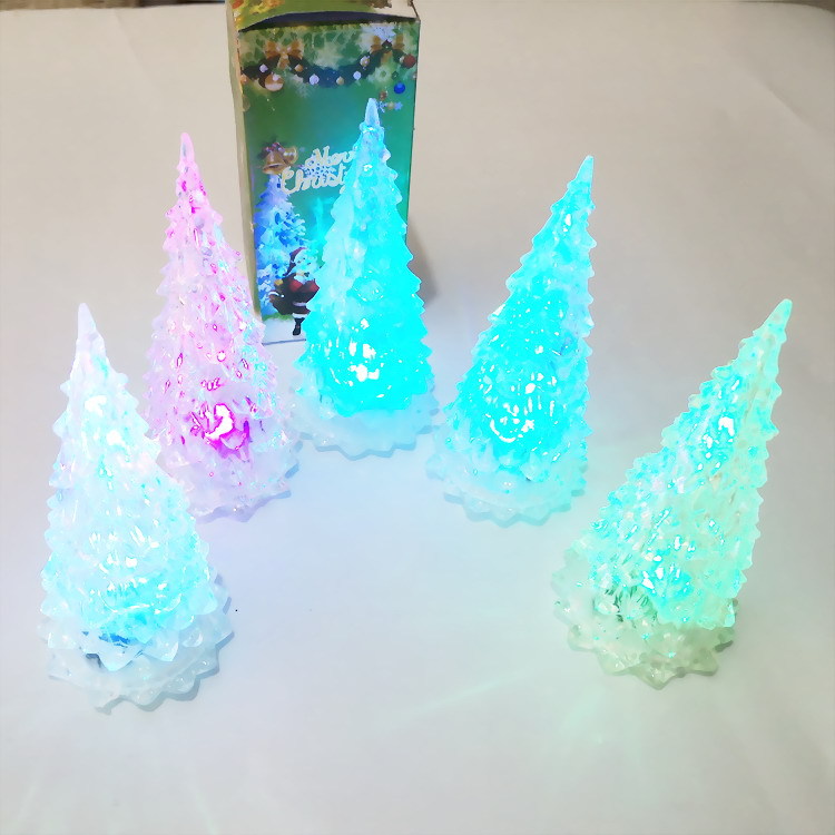 亚克力圣诞树七彩水晶小夜灯led光纤圣诞树发光圣诞树彩绘快闪|ru