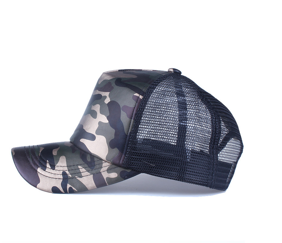 New Baseball Mesh Cap Pu Camouflage Fashion Men And Women Cap Hat Hip Hop Hat display picture 2