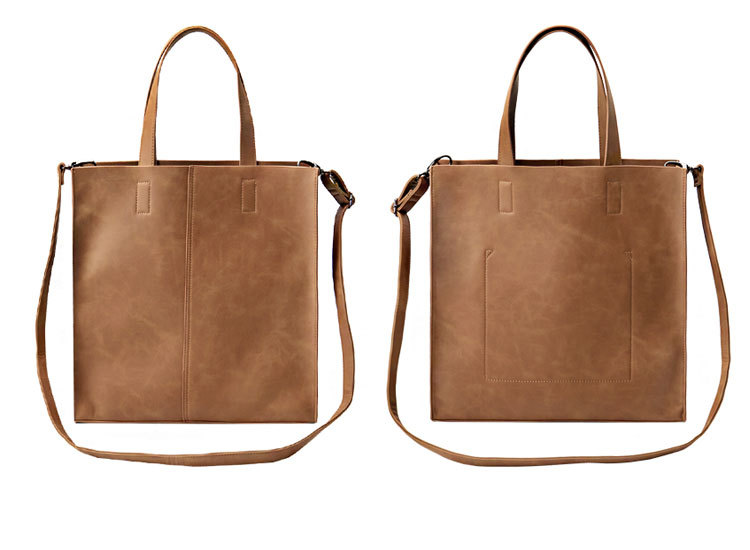 Korean version of fashionable PU leather shoulder bag, simple commuter men's and women's tote bag, square vertical crossbody large-capacity handbag_voghion.com