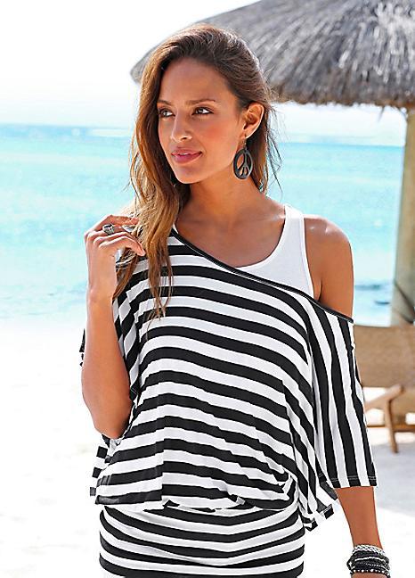 Striped Batwing Sleeve Long Tunic Set Loose Fit Round Neck Comfortable Fabric Casual Wear for Women Wholesale
