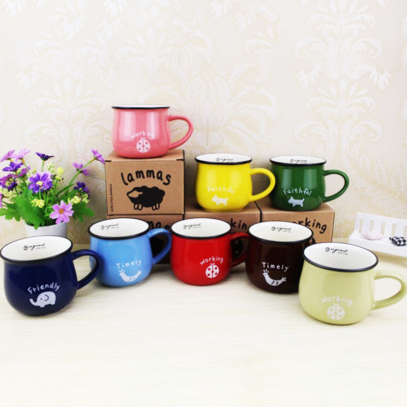 复古创意大肚陶瓷杯 早餐牛奶咖啡杯 色釉马克杯logo定制礼品杯