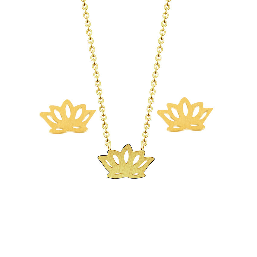 Pop Flower Lotus Lotus Necklace Ear Stud Set Flower Ear Stud Necklace display picture 12