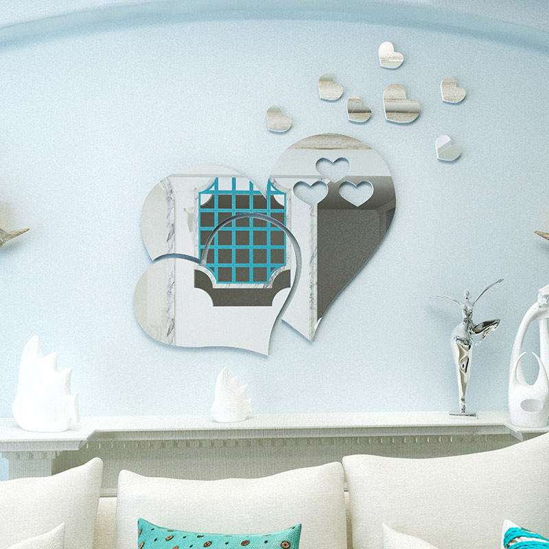 Espelho de parede 3d em acrílico em forma de coração decoração_voghion.com