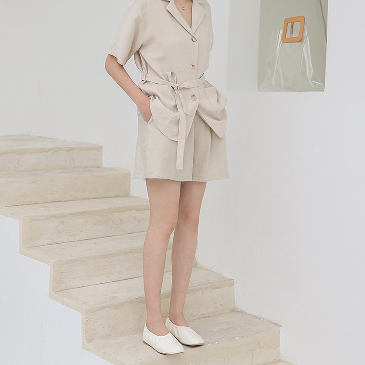 杏色短款夏季高腰西装短款女2018韩国新款通勤百搭阔腿短裤1292|ru