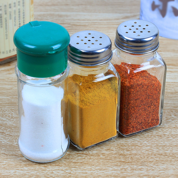 厨房玻璃调料瓶 四方型家用胡椒粉瓶圆形盐调料罐烧烤调味瓶带盖