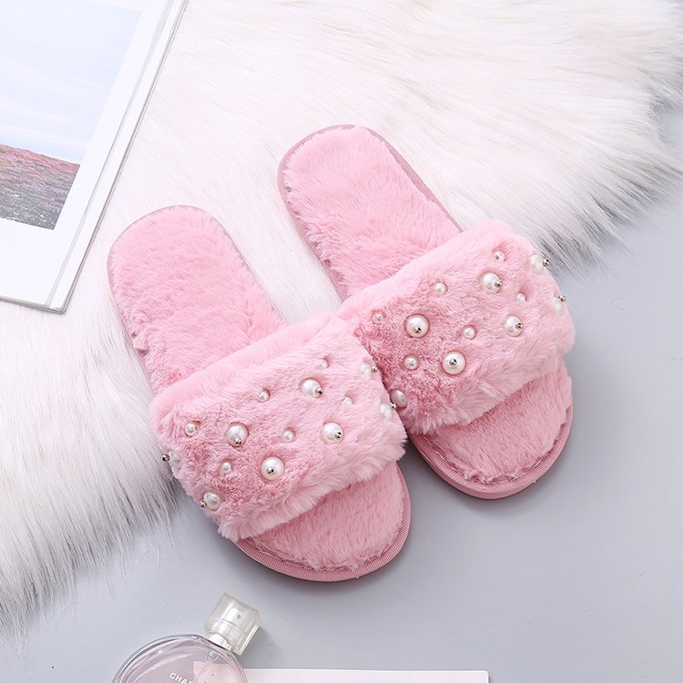 women s furry pearl warm home cotton slippers nihaostyles clothing wholesale NSKJX71200