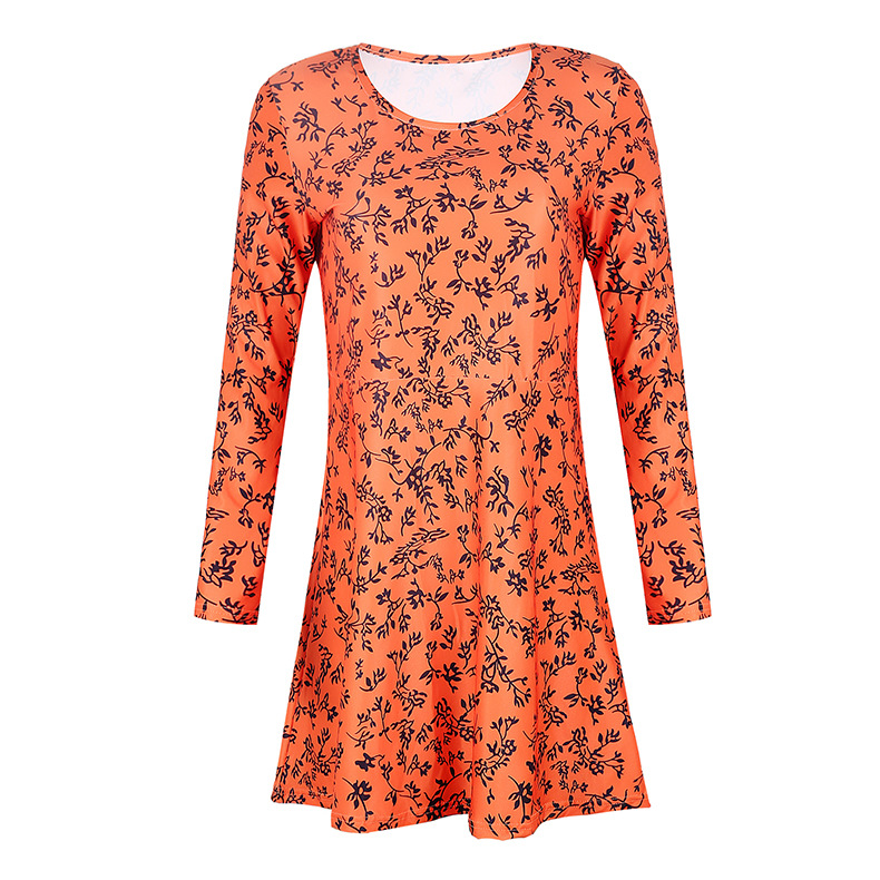 loose off wear round neck long sleeve printed dress  NSKX18943