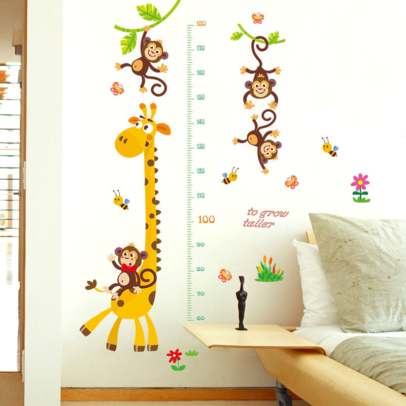 Naked Wall Stickers Monkey Riding Deer Height Ruler Children Baby Measuring Height Stickers Cute Cartoon Wall Stickers
