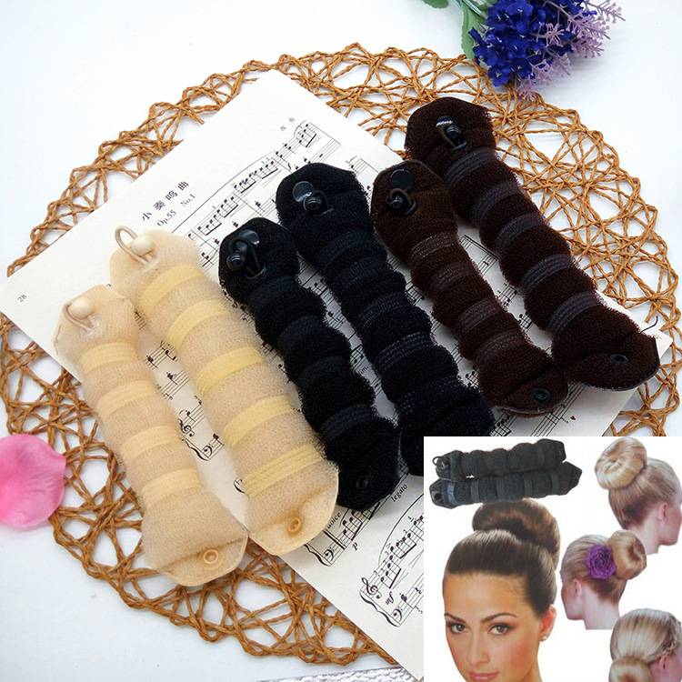 hot buns Europe and America nylon Caterpillars Disk device Ball Hair Bud One large and one small packing