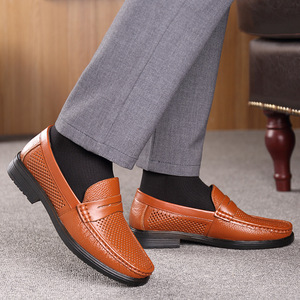 夏季男鞋镂空真皮凉鞋头层牛皮单鞋透气男式打洞鞋厂家 一件代发