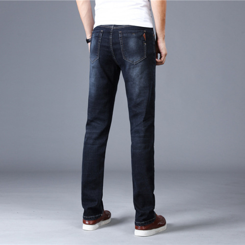 Trendy five-pocket jeans for men, slim fit, regular men's jeans, small straight elastic trousers, low price washable