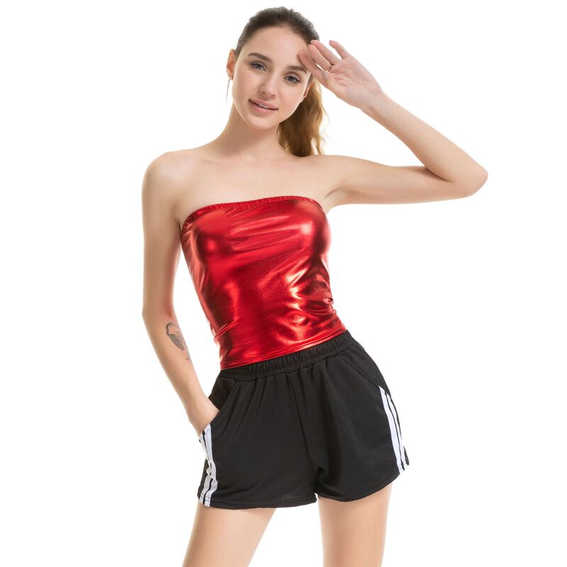 European and American Popular Bronzing Patent Leather Women's Clothing, Sexy Slim Tube Top Performance Clothing, Pure Color Women's Uniforms, Factory Direct Sales European and American Popular Bronzing Patent Leather Women's Clothing, Sexy Slim Tube Top Performance Clothing, Pure Color Women's Uniforms, Factory Direct Sales