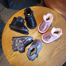 兒童雪地靴2022冬季新款童鞋加絨防滑軟底寶寶棉靴石頭紋嬰兒靴子