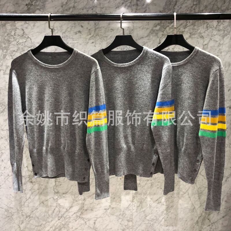 18ss tb Style Wool Pullover Sweater Colorful Striped Arm All Wool Knitwear Round Neck for Men and Women Couples