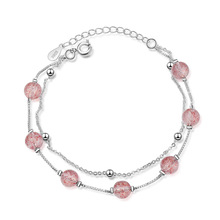 心之飾雙層天然草莓晶粉色水晶手鏈女韓版簡約清新森系招桃花手飾