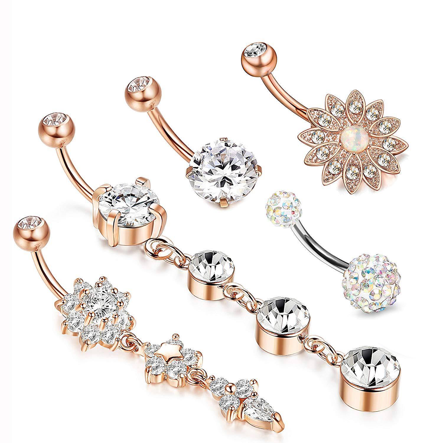 5-piece Set Of Stainless Steel Zircon Diamond-inlaid Belly Button display picture 2