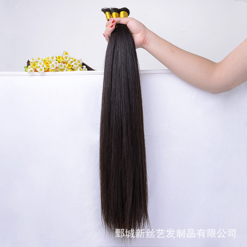 Weaves, extensions, and braids, including natural braided styles, crystal thread extensions, and colorable options.
