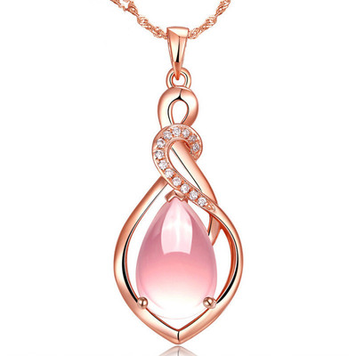 Korean version plating 925 natural Pink Crystal Pendant Drop Rose Gold QUARTZ clavicle fashion jewelry