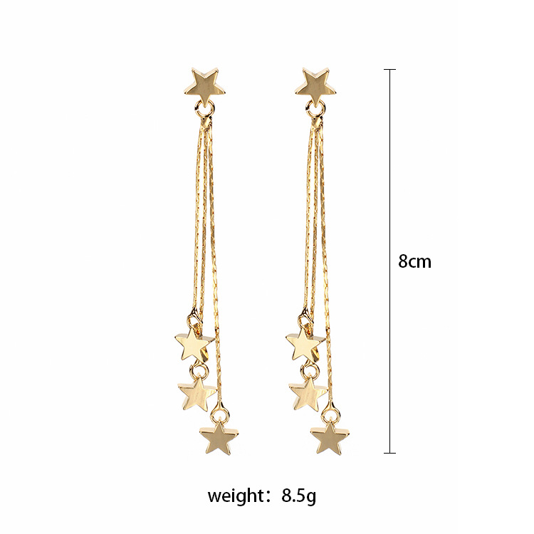 8g Weight No Inlaid Inlay Material Earrings Classification Wedding, Travel Occasion Metal Material Women'S Gender Plating Design Gold, Silver Color Korean New Beautiful Fairy Star Tassel Pendant Ladies Earrings Hot-saling Wholesale 15