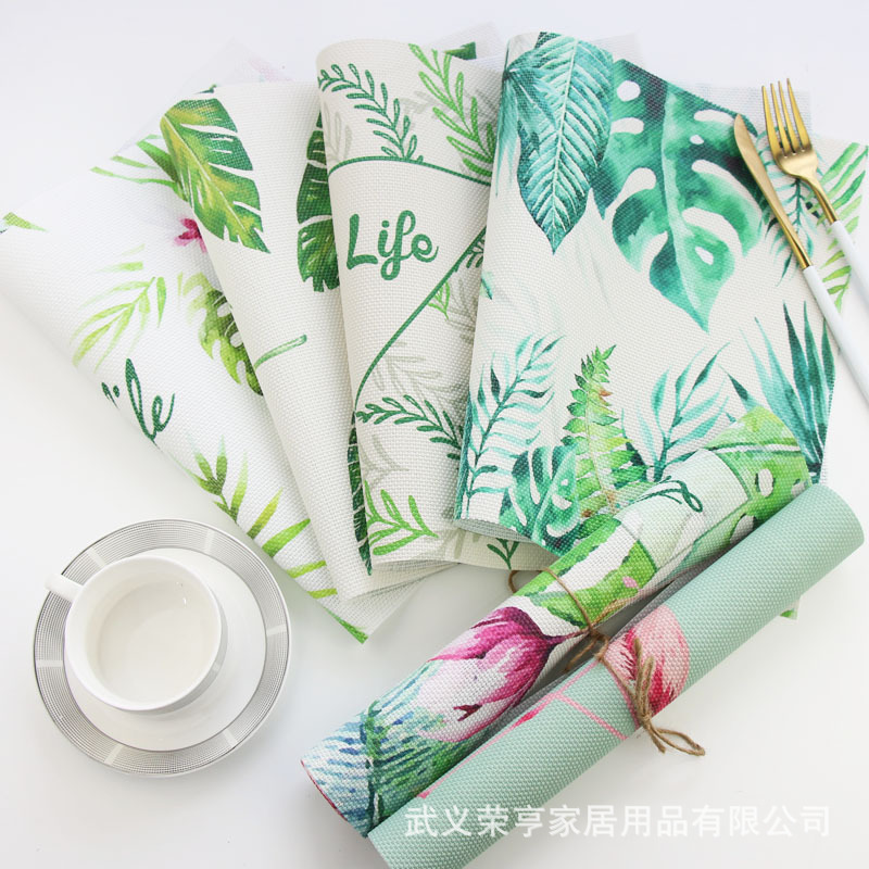 ins北欧绿植火烈鸟创意西餐垫特斯林PVC餐桌垫简约隔热垫防滑杯垫