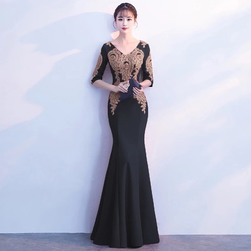 Evening Dresses cocktail party banquet dress vestido de banquete de cóctel Elegant and elegant long sleeves fishtail V-neck Prom Evening Dress