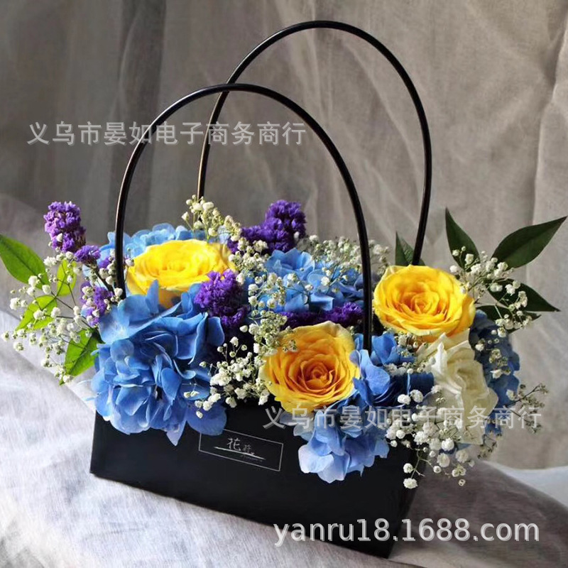 长方形PVC磨砂插花盒手提袋 花艺沙龙培训课PP鲜花袋 牛皮纸花盒