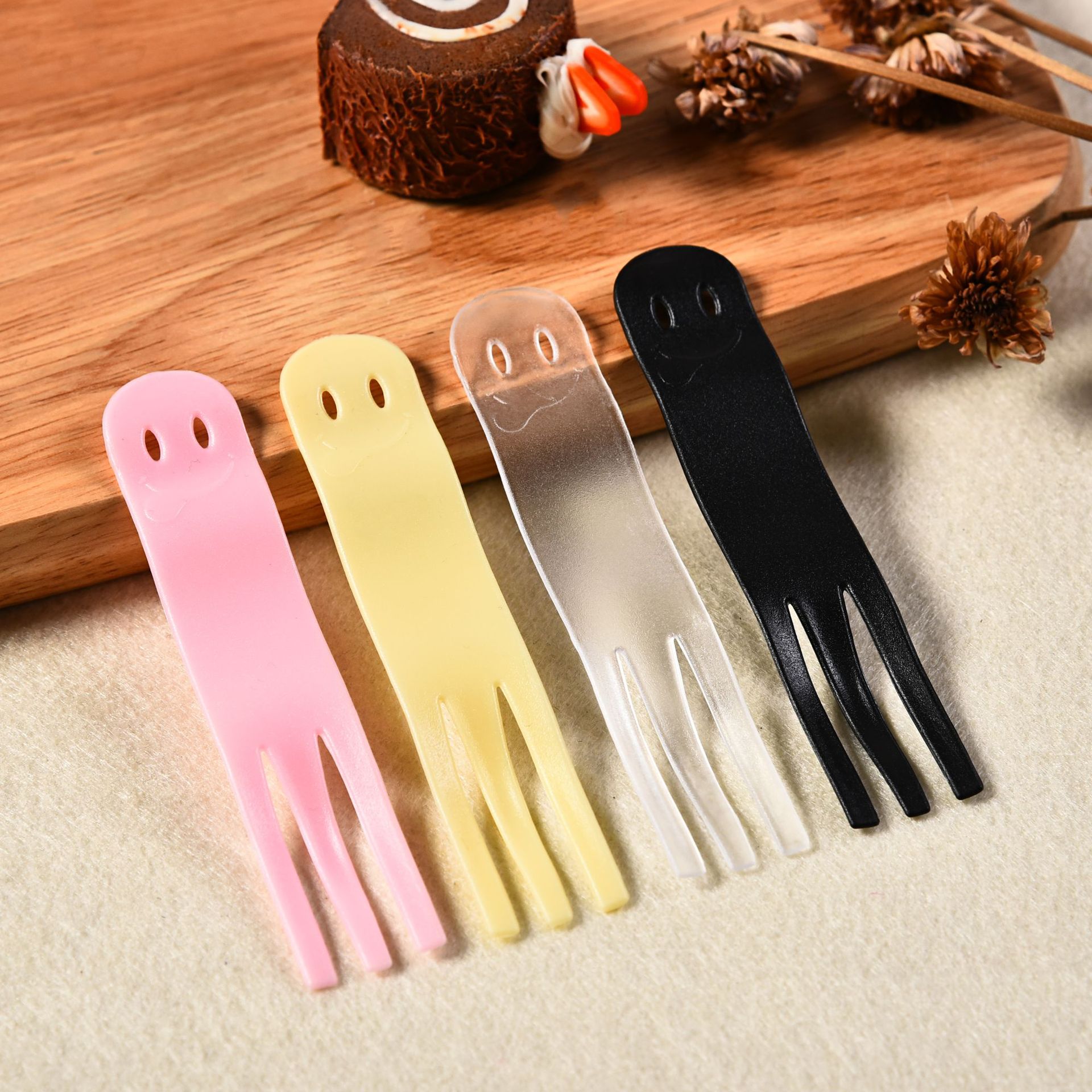 供應加厚壹次性獨立塑料西點水果叉 笑臉蛋糕叉21客同款 100個/包