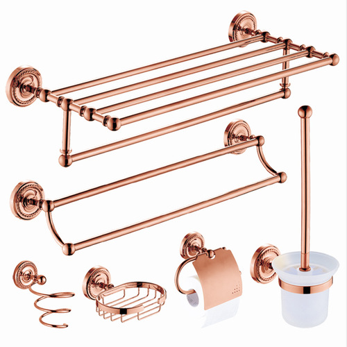 Full Copper Rose Gold Towel Rack Set Bathroom Hardware Bathroom Towel Bar and Shelf Towel Rack