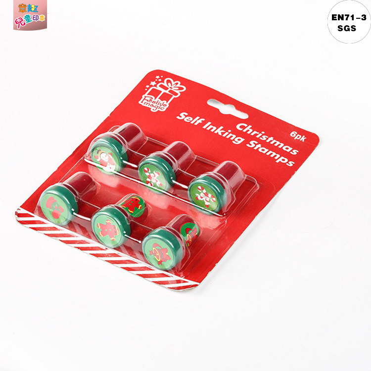 Sello de Navidad para niños colorido lindo creativo de dibujos animados de juguete de plástico redondo sello de Navidad