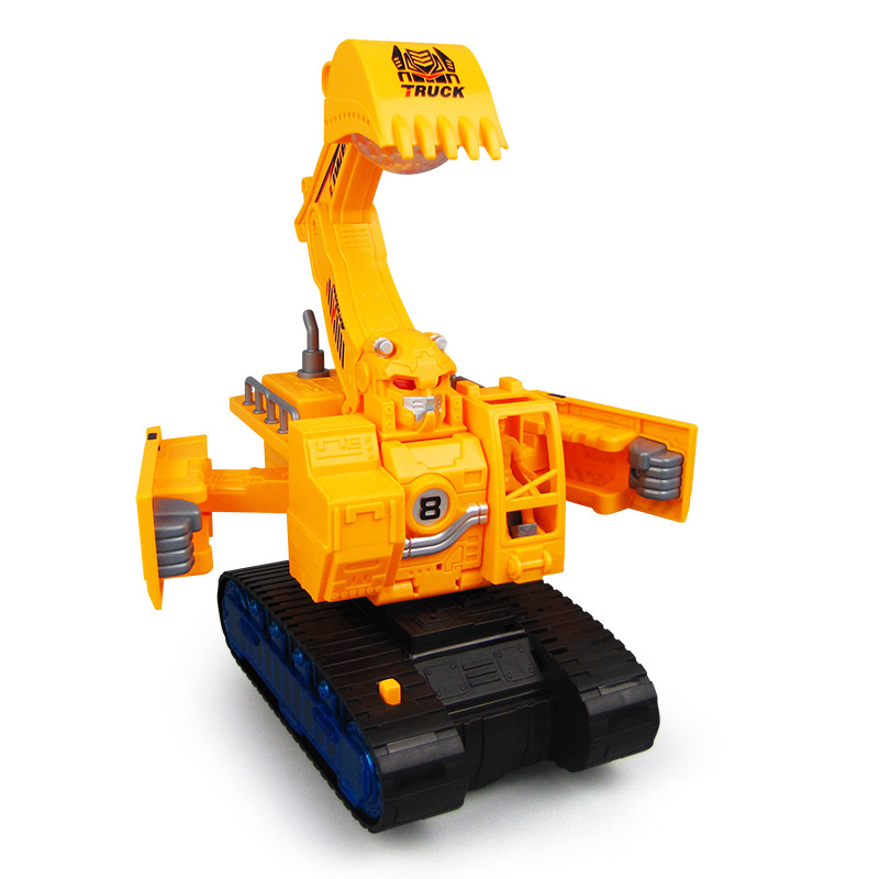 Deformación eléctrica universal de música flash excavadora de ingeniería de vehículos excavadora venta caliente para niños puesto de coche de juguete al por mayor
