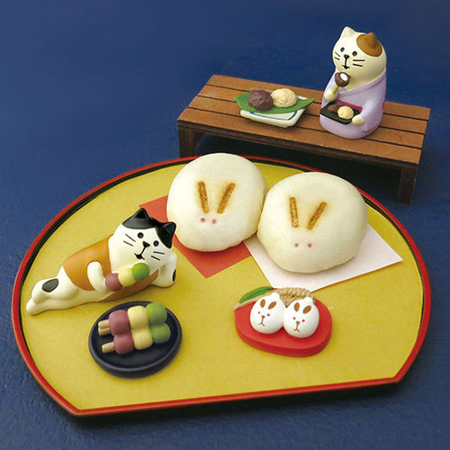 Cat Moon Viewing Mini Scene Ornament Rice Cake Rabbit Ninja Cat Dog Samurai Ornament