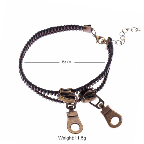 Cross-border new fashionable and cute double-layer antique zipper trendy women's anklet