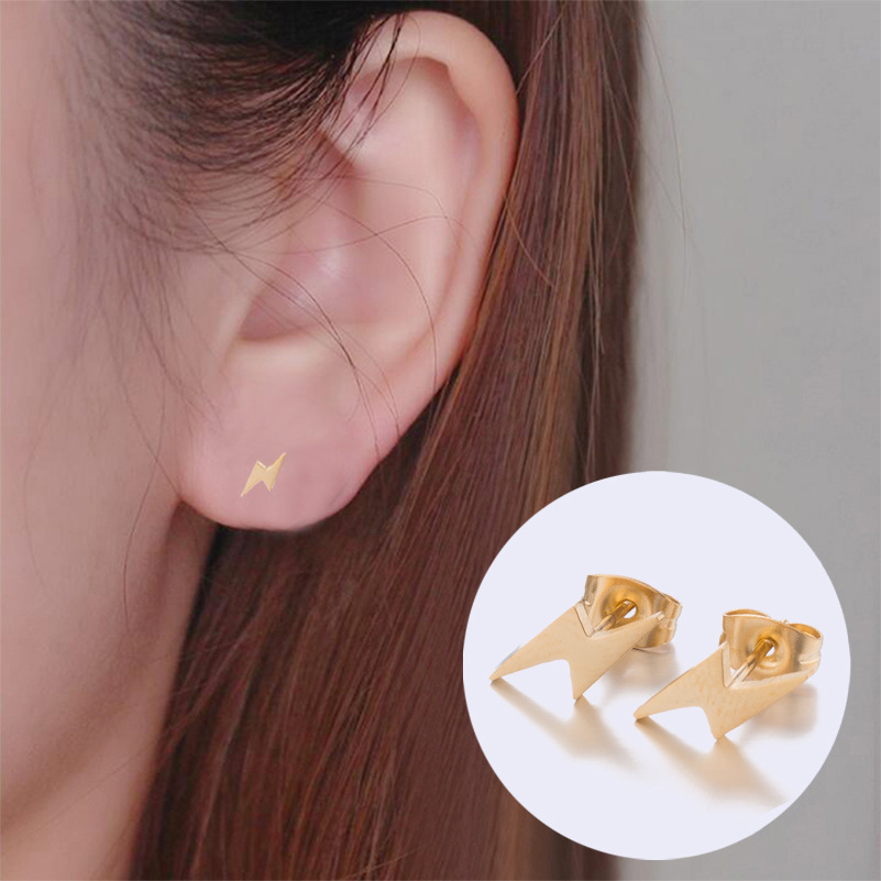 Lightning Pattern Women'S Gender PVD Coated 18K Gold Real Gold Plated Lightning 304 Stainless Steel Fashion Waterproof Non Tarnish Ear Studs
