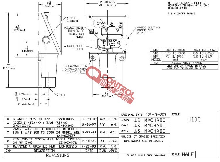 美国UE原装 逻辑开关【H100-612 H100-612-1010】DPDT开关