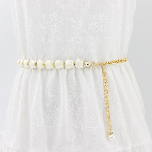Women's Korean version of sweet pearl-encrusted waist chain dress with hook metal decorative thin belt for women, seven styles, one-piece drop shipping