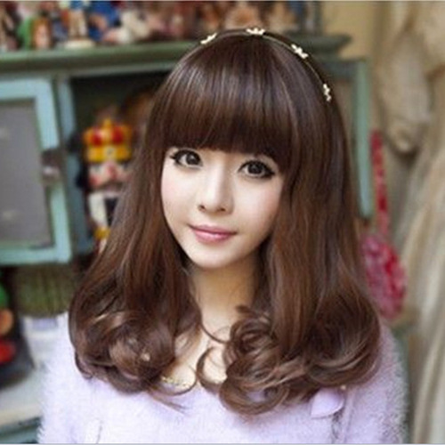 Factory Wholesale Daily Korean Women's Pear Blossom Head Long Straight Hair Side Part Wavy Synthetic Hair Cap for Women, Drop Ship One Piece