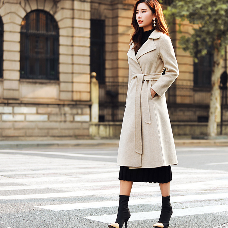 混色双面羊绒大衣2018新款气质修身显瘦衬肤双面呢大衣女毛呢外套