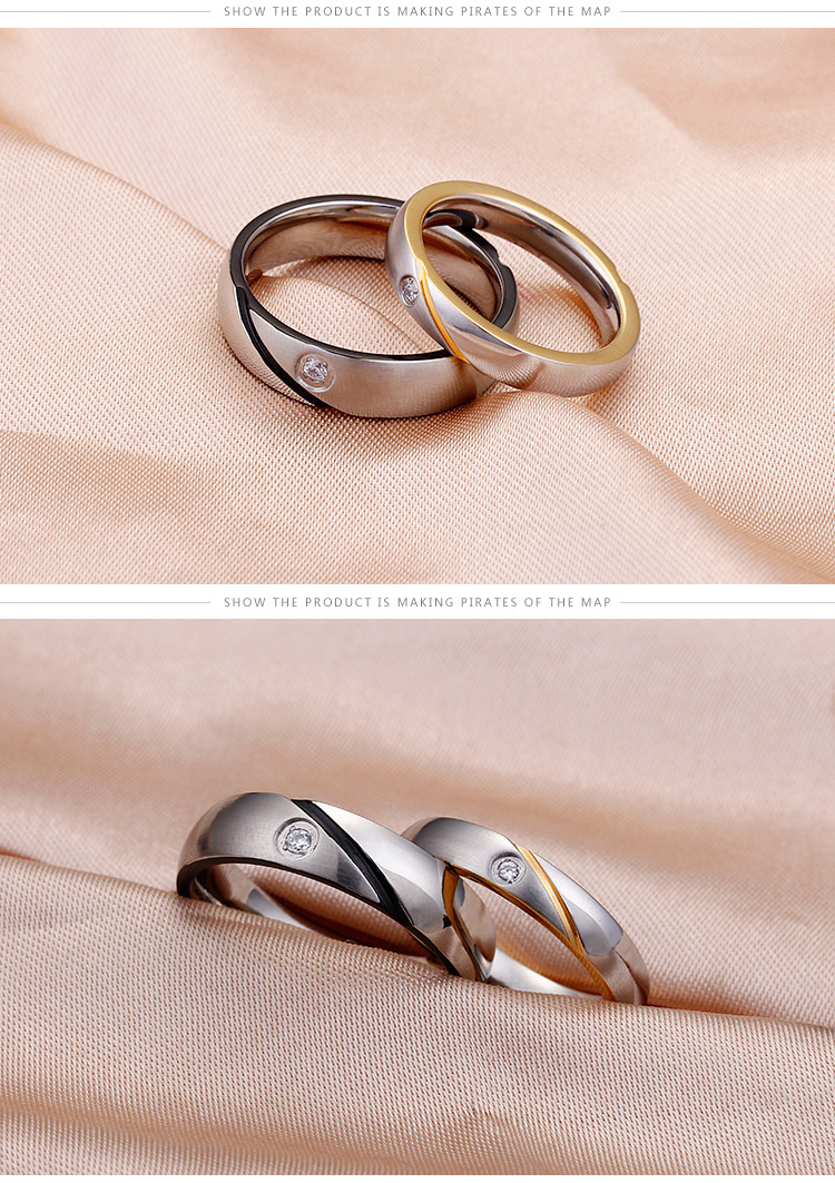 Geometric Pattern European And American Fashion Gold Epoxy Resin Single Zircon Frosted Coexist Ring Stainless Steel Jewelry