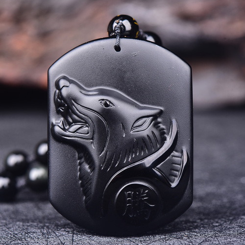 Foreign trade obsidian wolf head dragon figure Teng phoenix gossip pendant Ruyi elephant Guanyin Buddha jewelry necklace