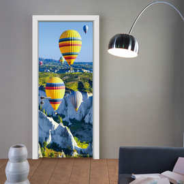 巨创跨境货源PVC贴纸3D自粘门贴  客厅现代装饰 山脉热气球风景