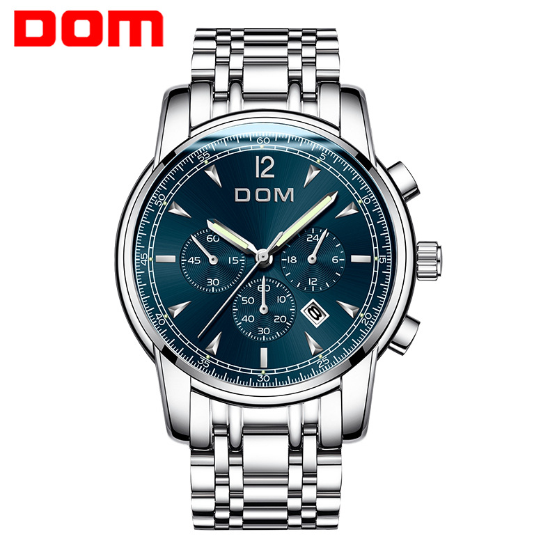 dom Three multi-function man watch fashion business affairs motion Quartz watch waterproof Noctilucent Men's watches