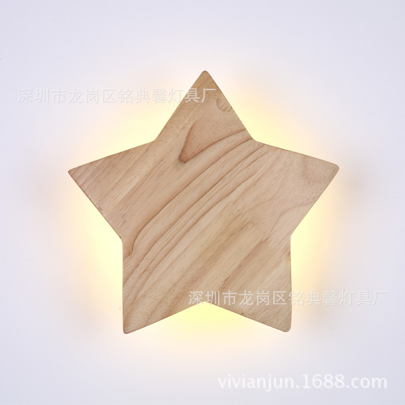 Nueva lámpara de pared de madera maciza creativa sala de estudio de madera lámpara japonesa y coreana moderna LED estrella niños lámpara de pared decorativa