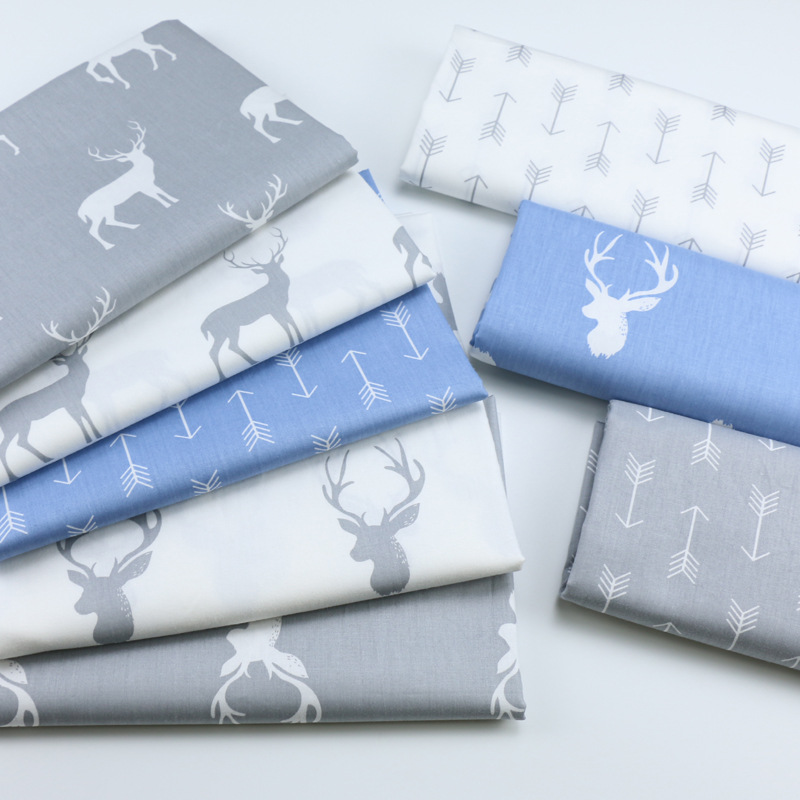 ins卡通圣诞节小鹿箭头印花布料 灰色布组 宝宝全棉睡袋包被布料