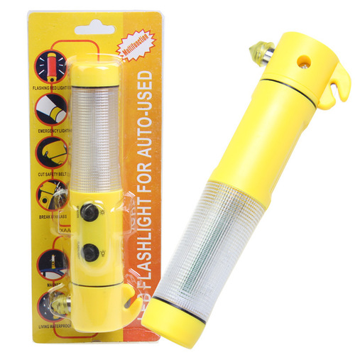 New multi-functional strong light flashlight, life-saving escape hammer, four-in-one safety hammer for automobiles, emergency multi-function