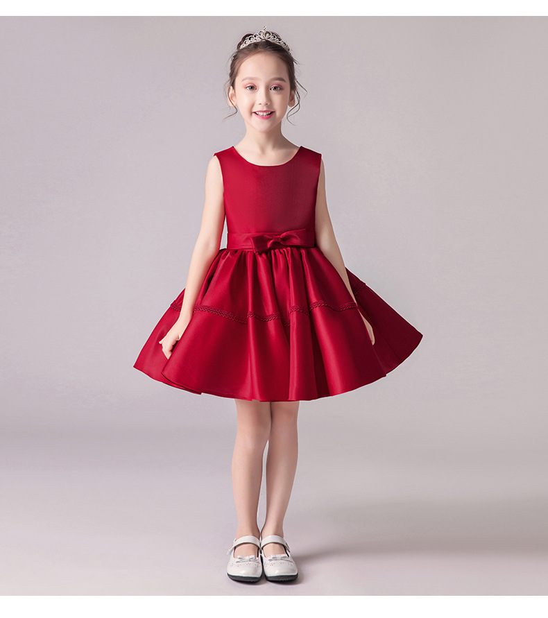 Kinder kleid Frühling neue rote Pongee Rock kleine Host Klavier Kleid Mädchen Prinzessin Kleid – Detail 6