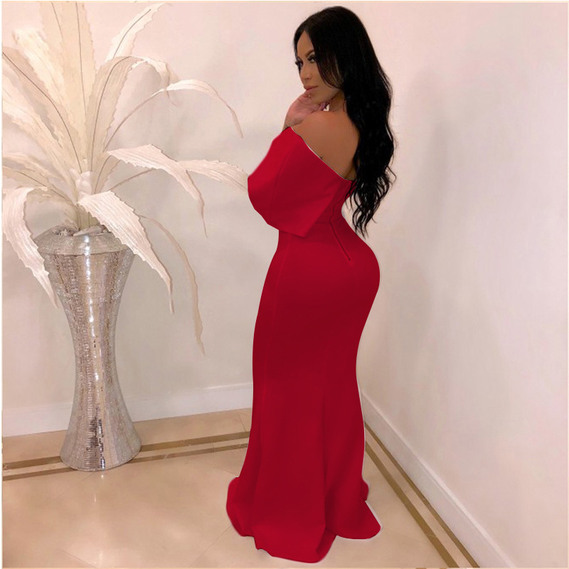 Sexy Wrapped Chest Off-Shoulder Mopping Fishtail Dress NSMYF99999