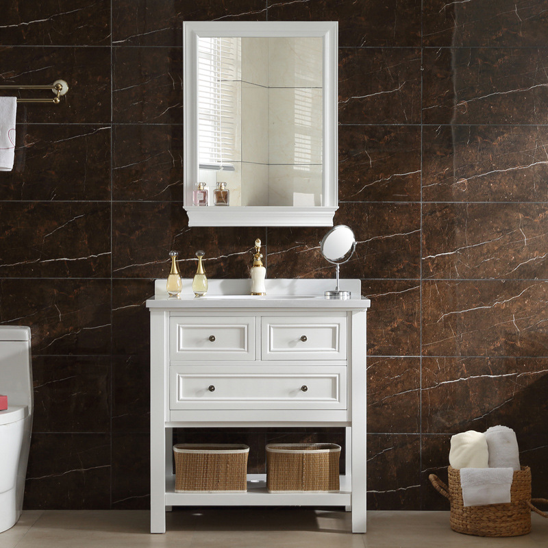 簡約美式橡木浴室櫃批發全實木衛浴櫃鏡櫃組合衛生間洗漱台洗臉盆